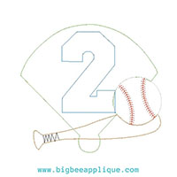 2nd Birthday Baseball Machine Applique Design - Triple Stitch    